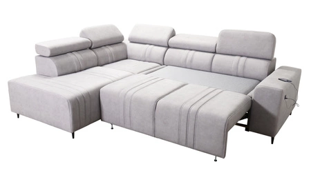 Ecksofa mit Schlaffunktion Castel VII braun linksseitig stilvolles Ecksofa mit Bettzeugablage und verstellbaren Kopfstützen