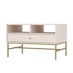 Couchtisch Kioto III beige mit Schublade elegante Konstruktion verstärkt mit Metallrahmen in Gold Farbe subtilen Griff
