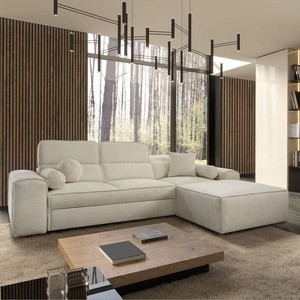 Ecksofa mit Schlaffunktion Viano creme rechts stilvolles Ecksofa mit interessanter Form verstellbare Kopfstützen Zierkissen