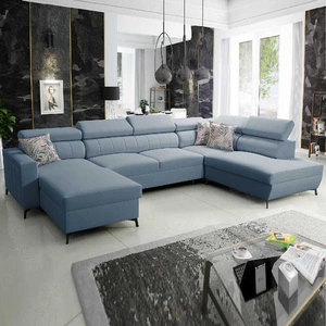 Ecksofa mit Schlaffunktion Savona VI blau links elegantes und bequemes Ecksofa für Wohnzimmer mit zwei Bettkästen