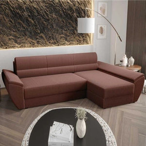 Ecksofa mit Schlaffunktion Fogu III Indisch rosa rechtes Ecksofa mit Armlehnen und Bettzeugablage Kordelstoff