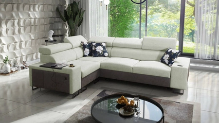 Ecksofa mit Schlaffunktion Flavio II mint / graphit links komfortables Ecksofa Bett offene Bar in der Seite des Möbels