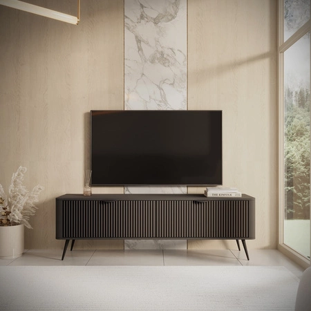RTV-Schrank Lante 163 cm schwarzer Designer-TV-Schrank im modischen Stil abgerundete Kanten der massiven geschmackvollen geriffelten Front