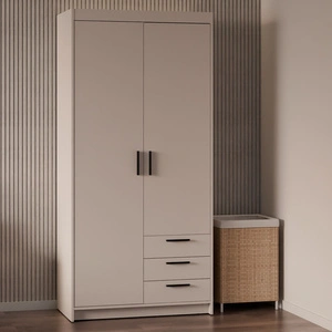 Kleiderschrank Rene 90 cm beige sand modernes Design ABS Einfassung idealer Kleiderschrank für Schlafzimmer oder Ankleidezimmer geräumige Schubladen