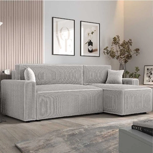 Ecksofa mit Schlaffunktion Brandon Bis Elfenbein rechte Ecke dreidimensionaler Stoff mit ausdrucksstarken Streifen Bettzeugbehälter