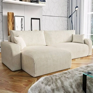 Ecksofa mit Schlaffunktion Fiesta XL beige Universal Ecksofa mit Bettzeugablage stilvoller Cordstoff