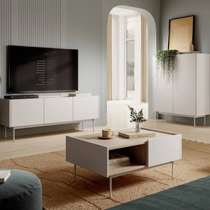 Vellore Möbelset beige elegante Schrankwand mit minimalistischem Design dezent abgesenkte Oberteile schmücken die Möbel