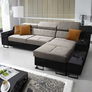 Ecksofa mit Schlaffunktion Alcamo grau-braun/schwarz rechts elegantes Ecksofa mit einer ausziehbaren praktischen Schublade an der Seite des Möbels