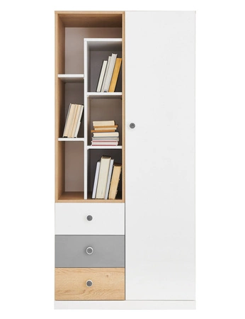 Bücherregal Pixel 80 cm Biskuit Eiche / weiß / grau ideal für das Jugendzimmer sehr nützlich und hat ein modernes Design