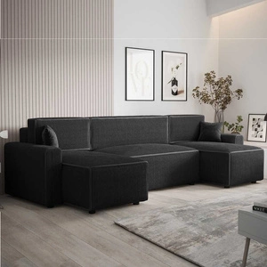 Ecksofa mit Schlaffunktion Brandon U Bis schwarzer Bettkasten dreidimensionaler Stoff mit ausdrucksvollen Streifen weiche Armlehnen