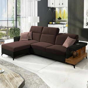 Ecksofa mit Schlaffunktion Bresso braun/schwarz links Ecksofa mit praktischer Ablage in Eiche lancelot verstellbare Kopfstützen