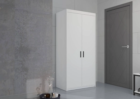 Kleiderschrank Rene 90 cm weiß modernes Design stilvolle Griffe in schwarz