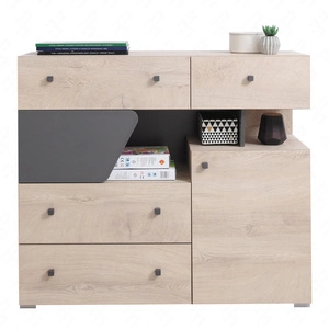 Kommode mit Schubladen Dzeta 110 cm Eiche / Anthrazit ideal für das Jugendzimmer funktionell und geräumig