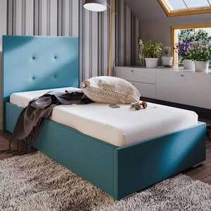 Bejar Polsterbett 90x200 blau mit Kopfteil im modernen Stil ideal für Jugendzimmer oder kleine Schlafzimmer