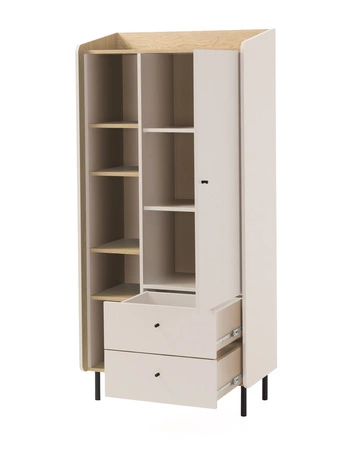 Bücherregal Olivio 80 cm Eukalyptus / Baltische Eiche dune elegantes Design stabile hohe Beine Bücherregal mit Türen und Schubladen