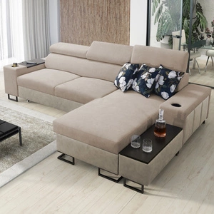 Ecksofa mit Schlaffunktion Flavio beige / beige Öko-Leder rechts elegantes Ecksofa mit einer seitlich öffnenden Verlängerungsstange