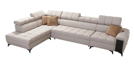 Ecksofa mit Schlaffunktion Bolmso XI Senf linke Seite stilvolles Design Ecksofa mit Schublade und Bettzeugkästen