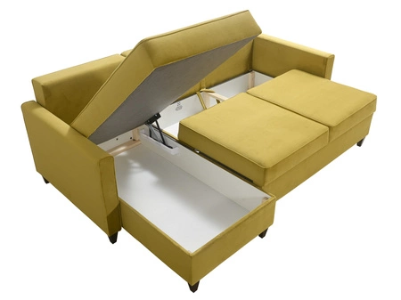 Ecksofa mit Schlaffunktion Terni Stahl grün linke Seite Praktisches und funktionelles Ecksofa mit geräumigen Behältern für Bettzeug