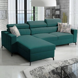 Ecksofa mit Schlaffunktion Savona türkis links komfortables und elegantes Ecksofa mit verstellbaren Kopfstützen Ziernähte