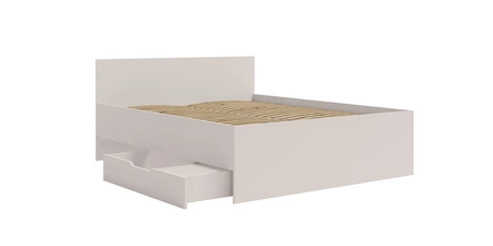 Bett Maxione 160x200 cm beige Bettwäschestauraum in Form einer ausziehbaren Schublade ideales Bett für Schlafzimmer hohes bequemes Kopfteil