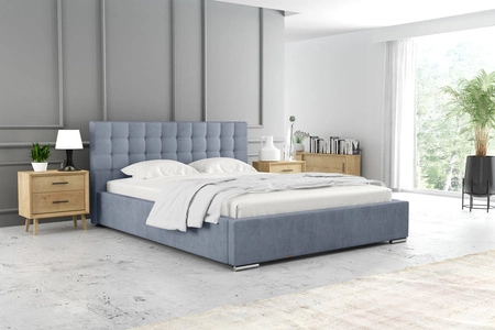Polsterbett Umiky 160x200 blau stilvolles Bett mit Bettzeugablage bequemes Kopfteil besticht durch sein elegantes Design