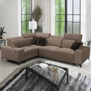 Ecksofa mit Schlaffunktion Kelly Sleek II hellbraun links elegantes Ecksofa für Wohnzimmer aus gewebtem Stoff