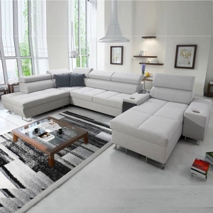 Ecksofa mit Schlaffunktion Dafni V grau Esche rechts Samt komfortables und bequemes Ecksofa mit verstellbaren Kopfstützen