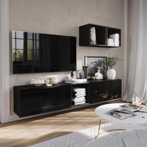 Glifa Hängeschrank schwarz / schwarz glänzend Stilvoller und ergonomischer Hängeschrank für jede Inneneinrichtung mit Push-to-Open-Türsystem