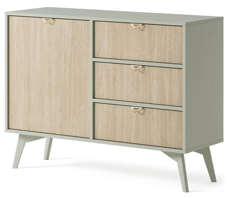 Kommode Wald 106 cm Eukalyptus / beige Fischgrät geschmackvolles Fischgrätdekor auf den Fronten der Kommode Designerkantengriffe