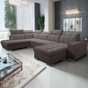 Ecksofa mit Schlaffunktion Luigi VI braun rechtsseitig stilvolles Ecksofa mit Bettzeugcontainern in weichem Stoff bezogen