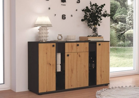 Kommode Senja 140 cm matera / Eiche handwerklich elegantes Design dekorative kannelierte Front mit Metallgriff