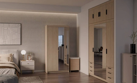 Kleiderschrank mit Spiegel Rene 90 cm Eiche geölt klassisches Design schlichte Form idealer Kleiderschrank für Schlafzimmer oder Flur ABS bearbeitete Kanten