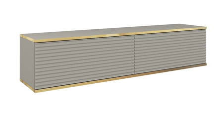 TV-Lowboard Luxury 135 cm Grau Begeistert Liebhaber eleganter Arrangements Korpus verziert mit einer goldenen Leiste stilvolle geriffelte Front