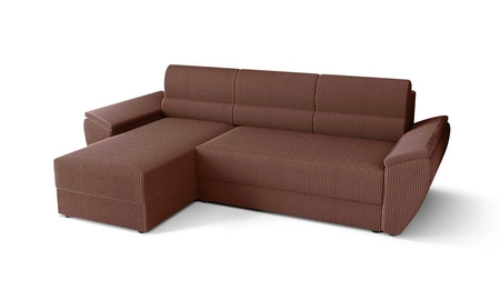 Ecksofa mit Schlaffunktion Fogu II Indian pink linke Seite stilvolles Ecksofa mit bequemen Armlehnen und Bettzeugcontainer