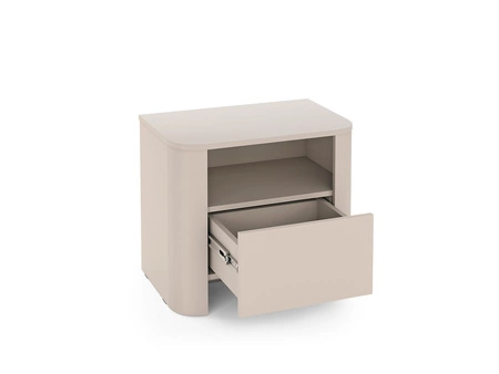 Nachttisch Bari beige modernes Design Schlafzimmerschrank mit ovaler Form grifflose Schublade push to open system