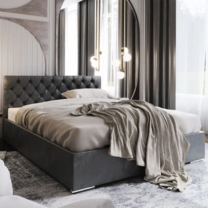 Polsterbett Alvorada 180x200 grau mit Staukasten im modernen skandinavischen Stil mit gestepptem Kopfteil