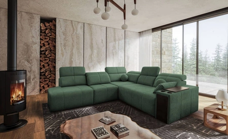 Ecksofa mit Schlaffunktion Tesalia IX mint links modernes Design komfortable Schiebelehne Schublade in der Seite des Möbels