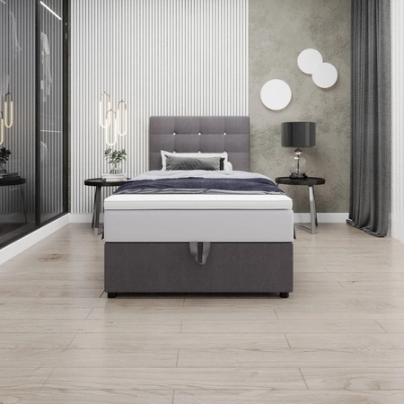 Boxspringbett Kingston 90x200 grau Bett im modernen skandinavischen Stil mit gepolstertem Kopfteil mit Kristallen Bett mit Staukasten