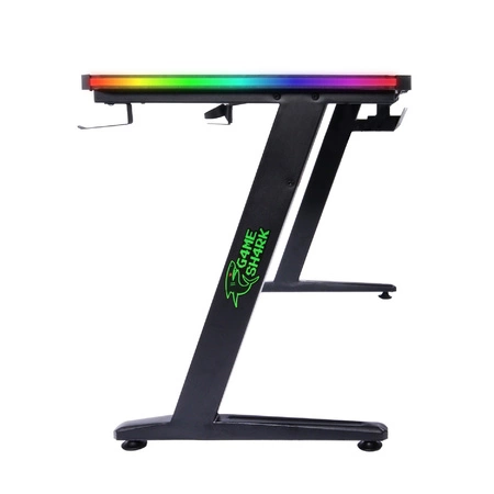 Zeo Gaming-Schreibtisch schwarz/rot Designer-Schreibtisch rutschfeste Carbonplatte voll gepolstert LED-Beleuchtung