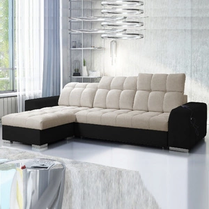 Ecksofa mit Schlaffunktion Luigi beige / schwarz links Ecksofa mit zwei Bettkästen Stoff mit interessanter Struktur