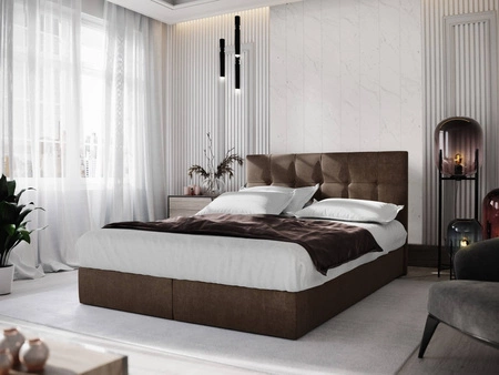 Boxspringbett Harmony 140x200 braun Bett im modernen skandinavischen Stil mit einem Kopfteil mit Zierknöpfen