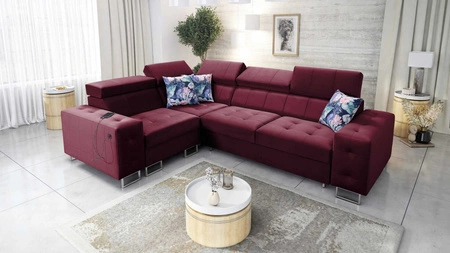 Ecksofa mit Schlaffunktion Hampton II burgundy links stilvolles Ecksofa Bett weicher Samtbezug Stoff