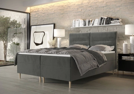Boxspringbett Voltera 160x200 Grau moderner skandinavischer Stil mit charakteristischem Kopfteil