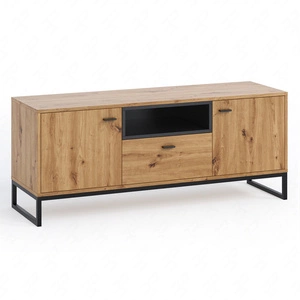 RTV Schrank Olier 135 cm Eiche Handwerker modernes Design Metallrahmen schwarz RTV Schrank Loft Industriestil