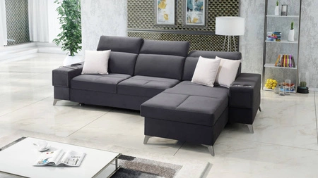 Ecksofa mit Schlaffunktion Elgin graphite rechtes Ecksofa mit verstellbaren Kopfstützen praktische Schubladen in den Möbelseiten