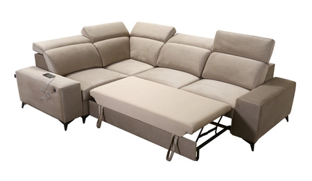 Ecksofa mit Schlaffunktion Kelly Sleek II schokoladenbraun linke Seite elegantes Ecksofa für Wohnzimmer aus gewebtem Stoff