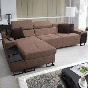 Ecksofa mit Schlaffunktion Alcamo hellbraun links elegantes und stilvolles Ecksofa mit einer ausziehbaren praktischen Schublade an der Seite des Möbels