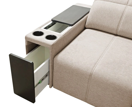 Ecksofa mit Schlaffunktion Tesalia IX beige rechte Ecke modernes Design komfortable Schiebelehne Schublade in der Seite des Möbels