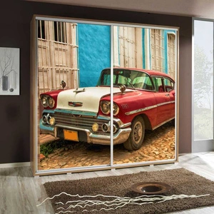 Artistino 205 cm Schiebeschrank mit Grafik Auto III Schrankkorpus in Eiche Catania aus 22 mm starker Platte