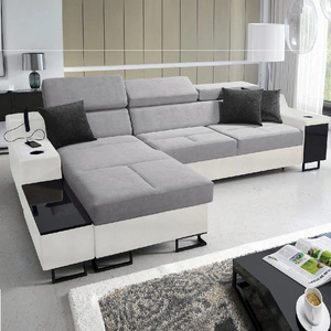 Ecksofa mit Schlaffunktion Alcamo grau/weiß links elegantes und stilvolles Ecksofa mit einer ausziehbaren praktischen Schublade an der Seite des Möbels